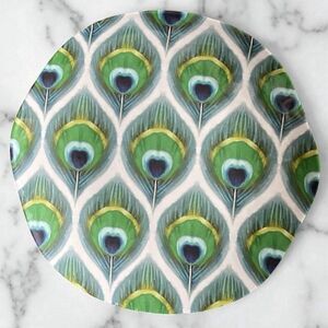 Set Of 4 Merritt Melamine Peacock Feather Scalloped Edge ~8” Plates